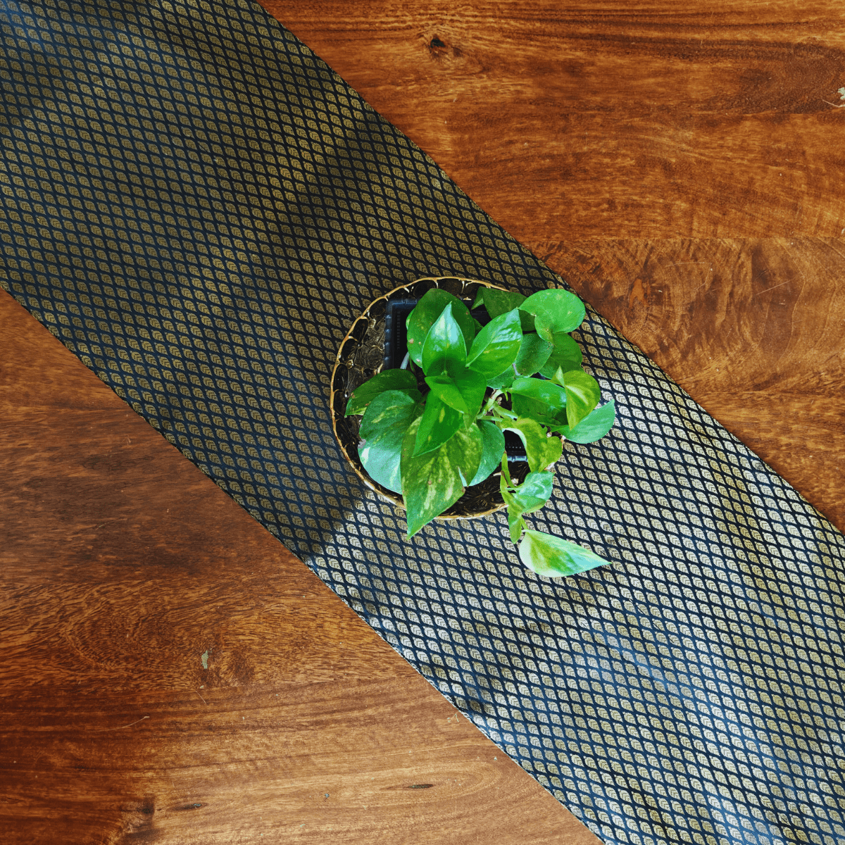 Mirage Midnight Black Brocade Table Runner 12" x 72" - Coral Slub -